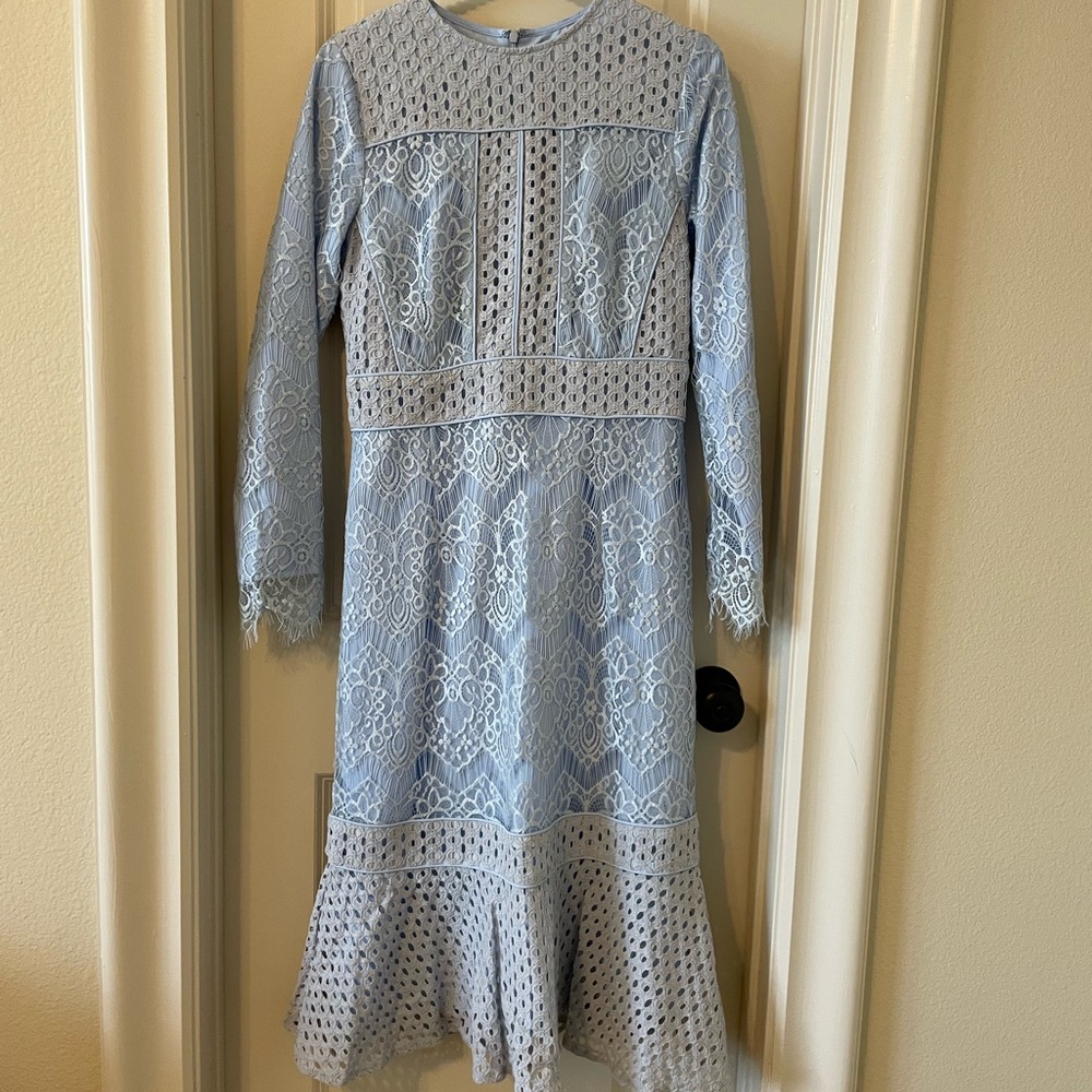 Dainty Jewell’s Light Blue Lace Midi Dress size medium